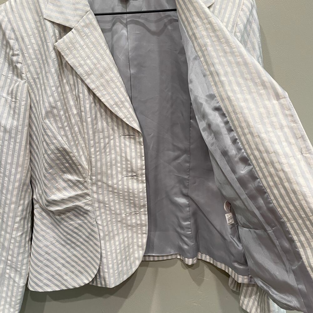 Kay Unger Women’s Striped Silk Blazer in White Grey - Plus Size: 14 - Picture 6 of 8